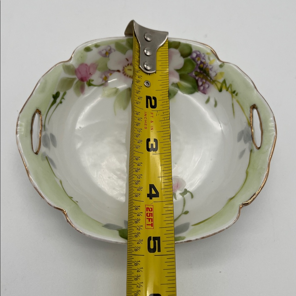 Vintage Nippon Hand-Painted Floral Trinket Dish With 2 Handles and Gold Trim - Picture 10 of 11